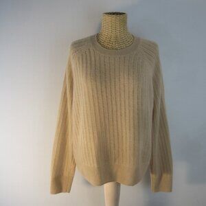 Filoro Women M Beige Tan 100% 2 Ply Cashmere Lace Knit Pullover Sweater